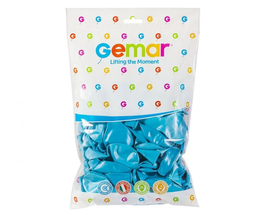 imagine-Set 100 baloane latex Gemar albastru deschis metalizat