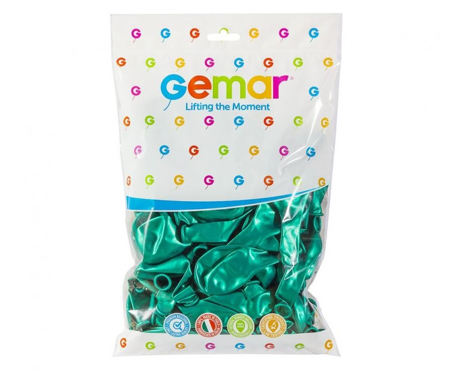 imagine-Set 100 baloane latex Gemar verde turcoaz metalizat