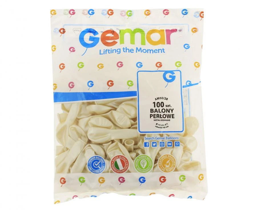 imagine-Set 100 baloane latex Gemar alb metalizat 13 cm