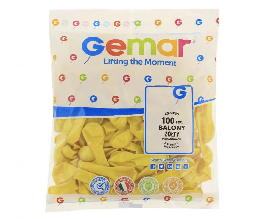 imagine-Set 100 baloane latex Gemar galben metalizat 13 cm