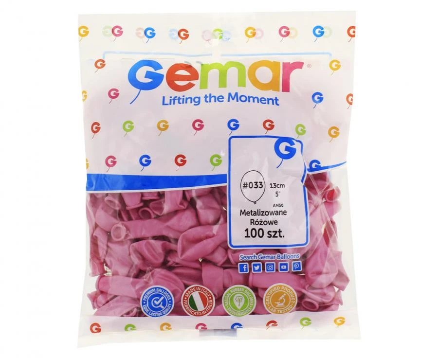 imagine-Set 100 baloane latex Gemar roz metalizat 13 cm