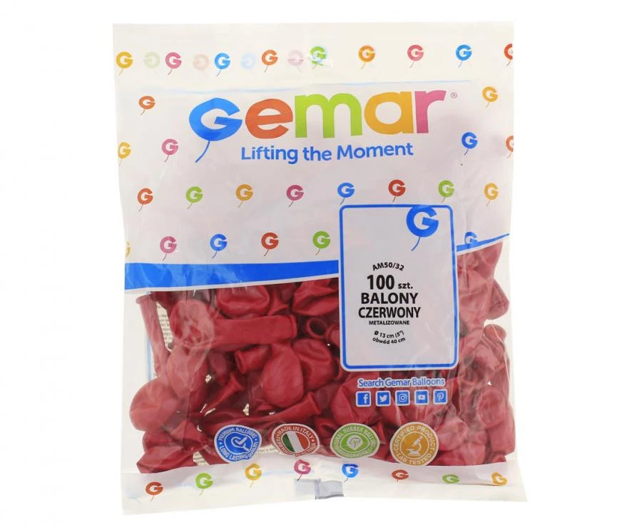 imagine-Set 100 baloane latex Gemar rosu metalizat 13 cm