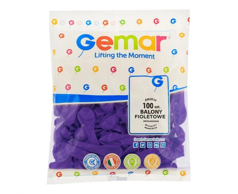 imagine-Set 100 baloane latex Gemar violet metalizat 13 cm