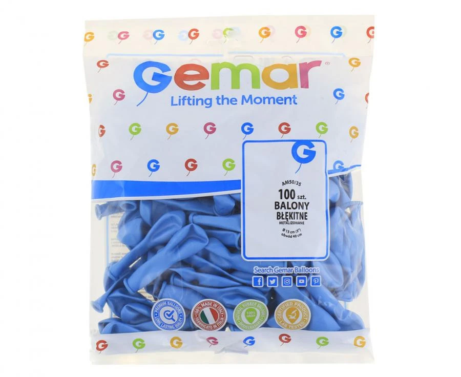 imagine-Set 100 baloane latex Gemar albastru deschis metalizat 13 cm