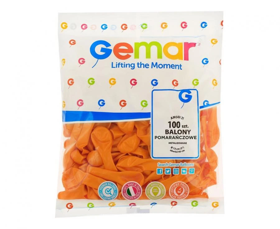 imagine-Set 100 baloane latex Gemar portocaliu metalizat