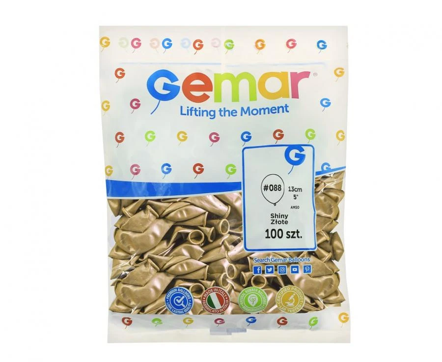imagine-Set 100 baloane latex Gemar auriu cromat 13 cm