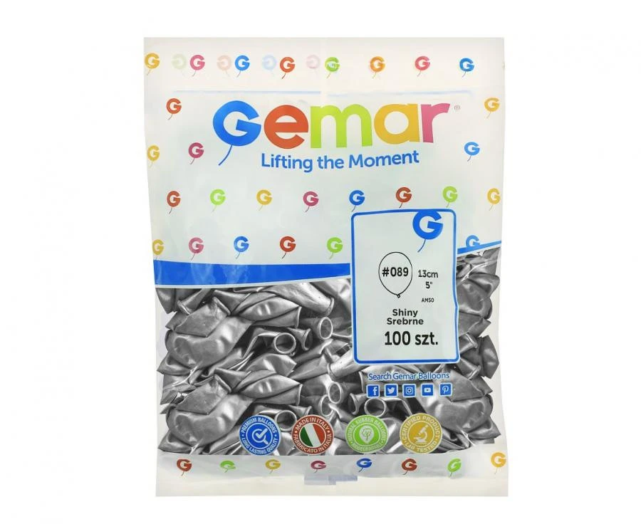imagine-Set 100 baloane latex Gemar argintiu cromat 13 cm