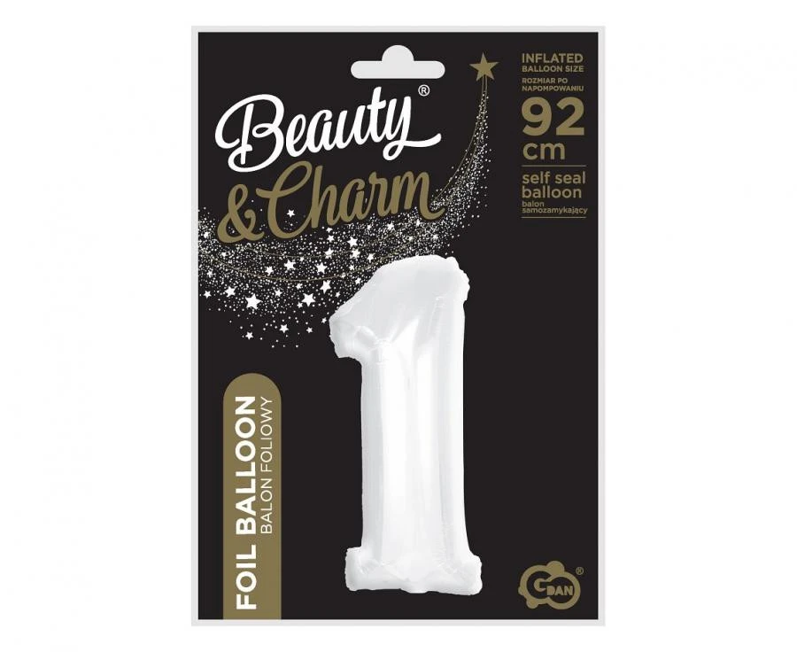 imagine-Balon folie alb perlat cifra 1 – 92cm