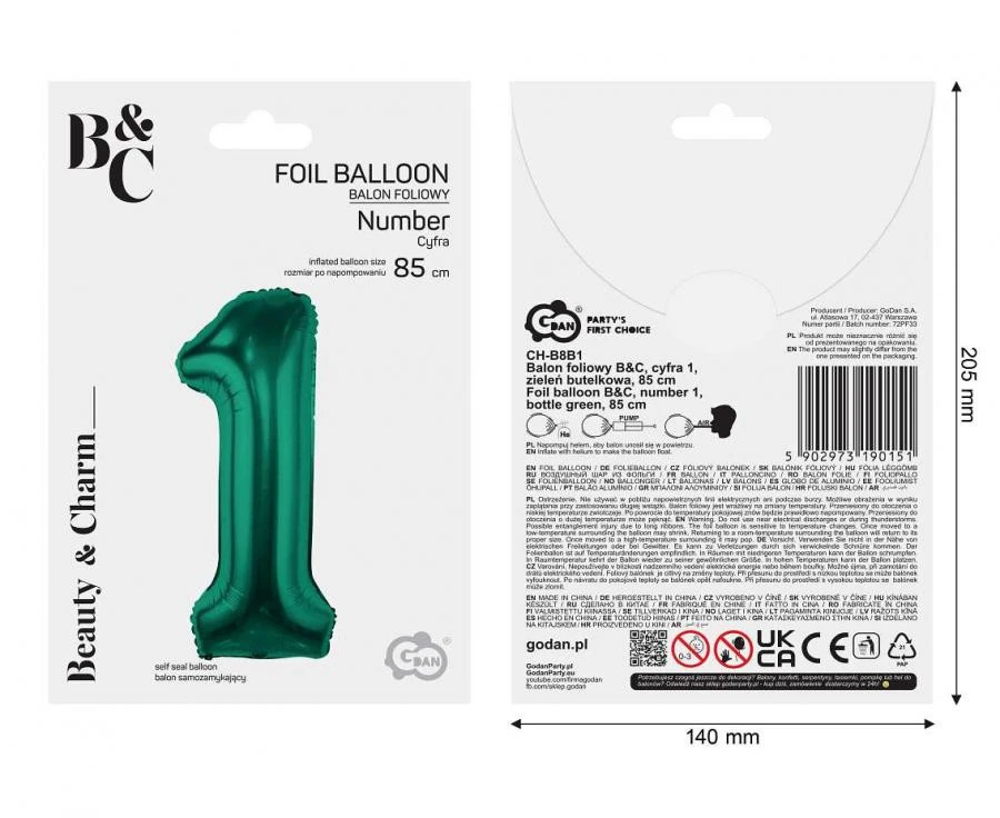 imagine-Balon folie verde smarald cifra 1 – 85cm