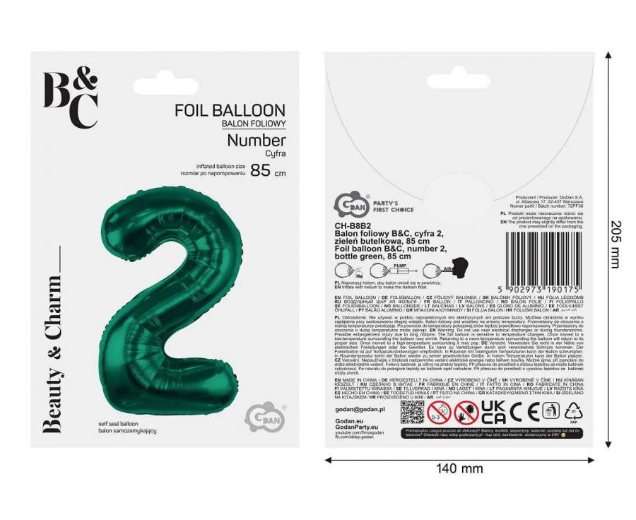 imagine-Balon folie verde smarald cifra 2 – 85cm