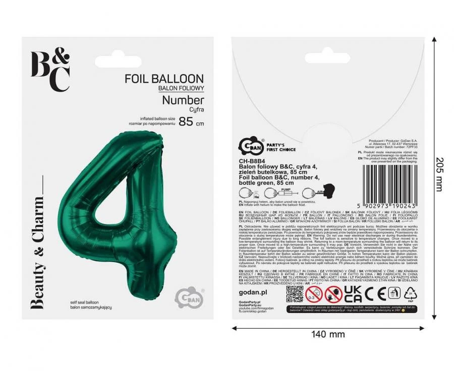 imagine-Balon folie verde smarald cifra 4 – 85cm