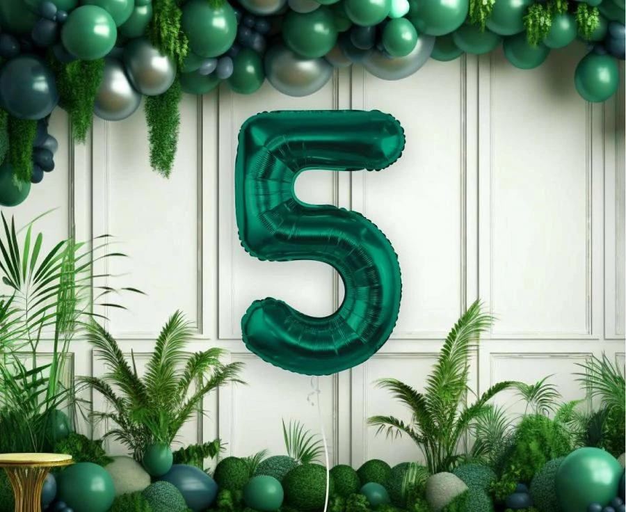 imagine-Balon folie verde smarald cifra 5 – 85cm