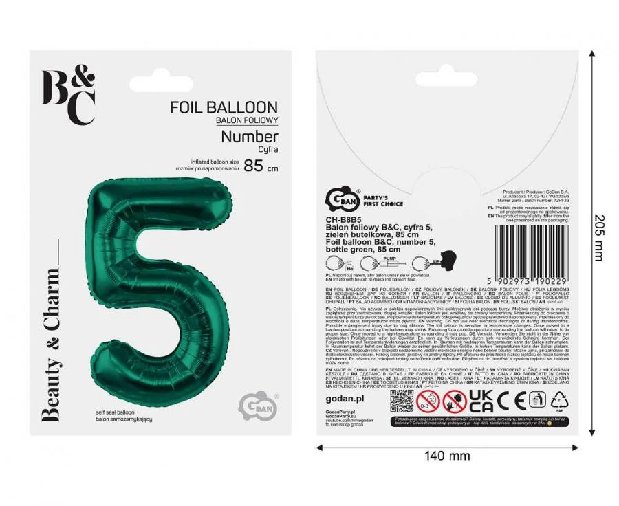imagine-Balon folie verde smarald cifra 5 – 85cm