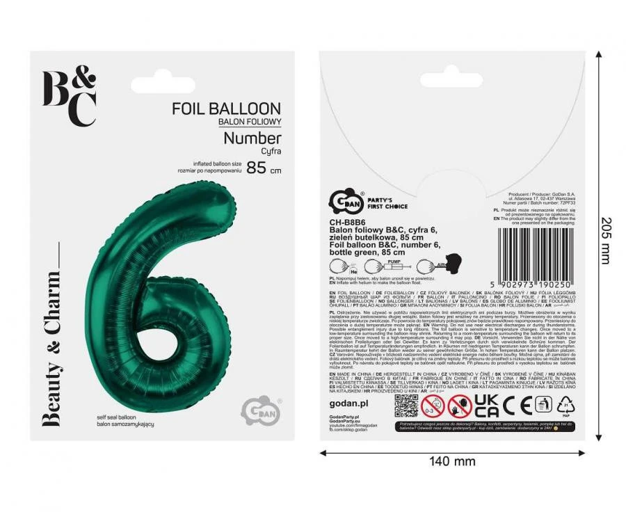 imagine-Balon folie verde smarald cifra 6 – 85cm