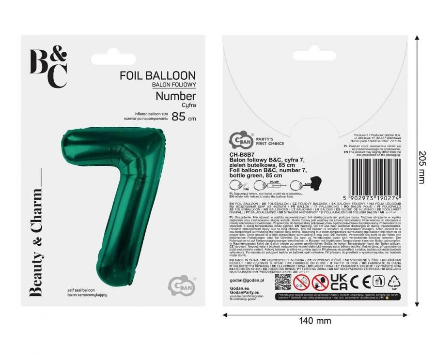 imagine-Balon folie verde smarald cifra 7 – 85cm