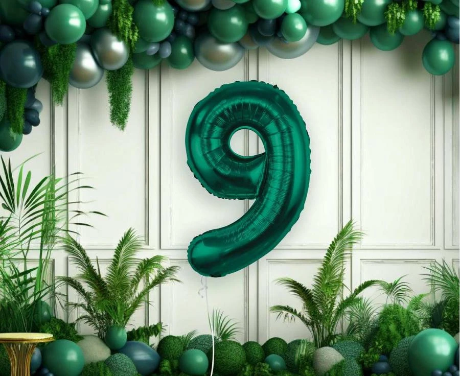 imagine-Balon folie verde smarald cifra 9 – 85cm