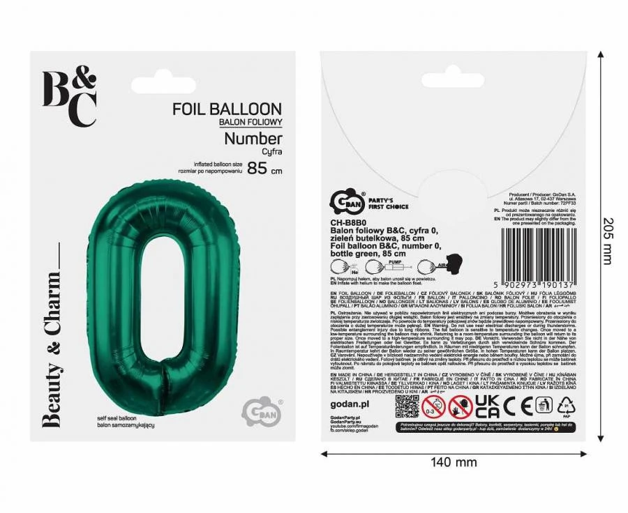 imagine-Balon folie verde smarald cifra 0 – 85cm