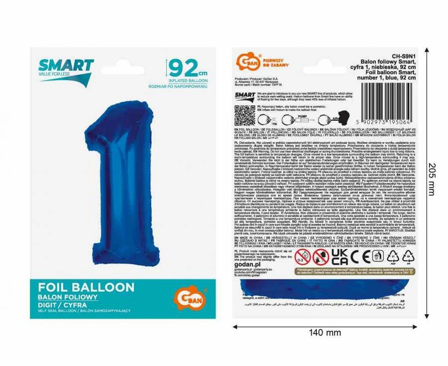 imagine-Balon folie albastru cifra 1 – 92cm