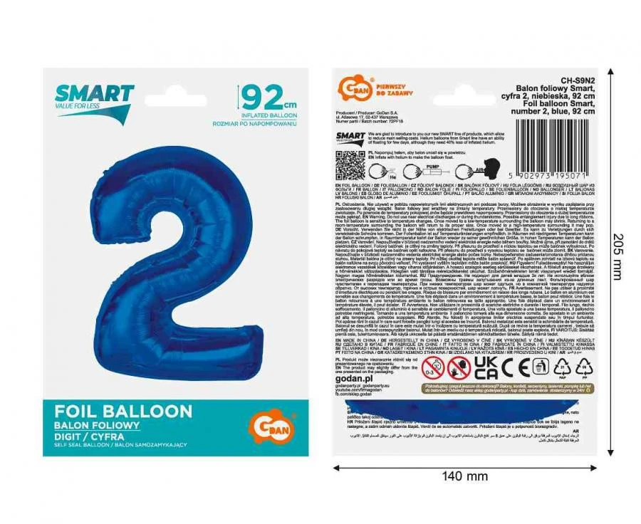 imagine-Balon folie albastru cifra 2 – 92cm