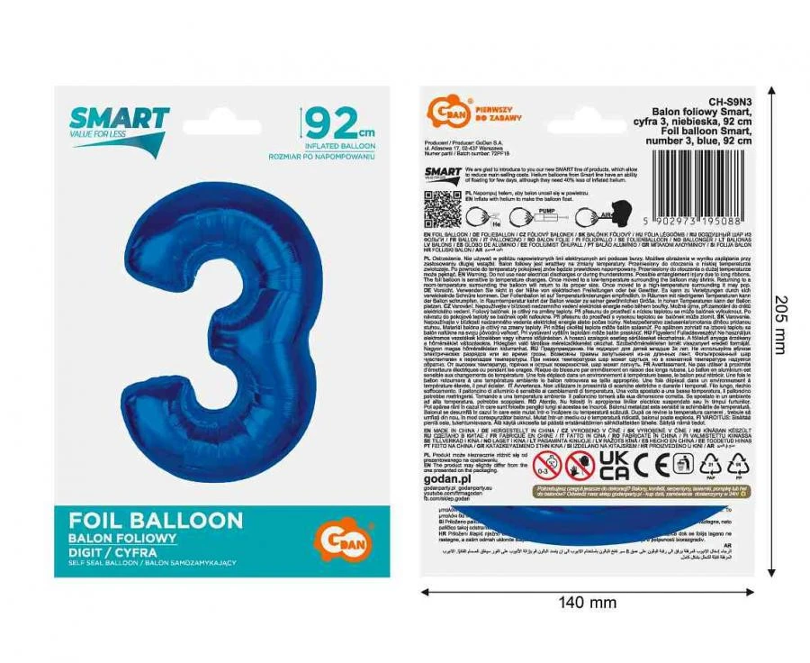 imagine-Balon folie albastru cifra 3 – 92cm