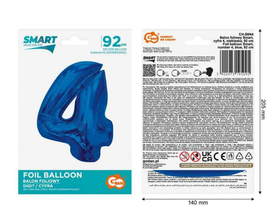imagine-Balon folie albastru cifra 4 – 92cm
