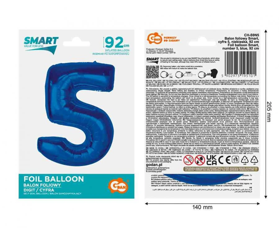 imagine-Balon folie albastru cifra 5 – 92cm