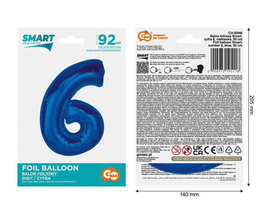 imagine-Balon folie albastru cifra 6 – 92cm