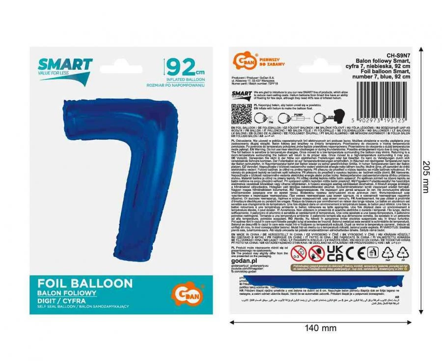 imagine-Balon folie albastru cifra 7 – 92cm