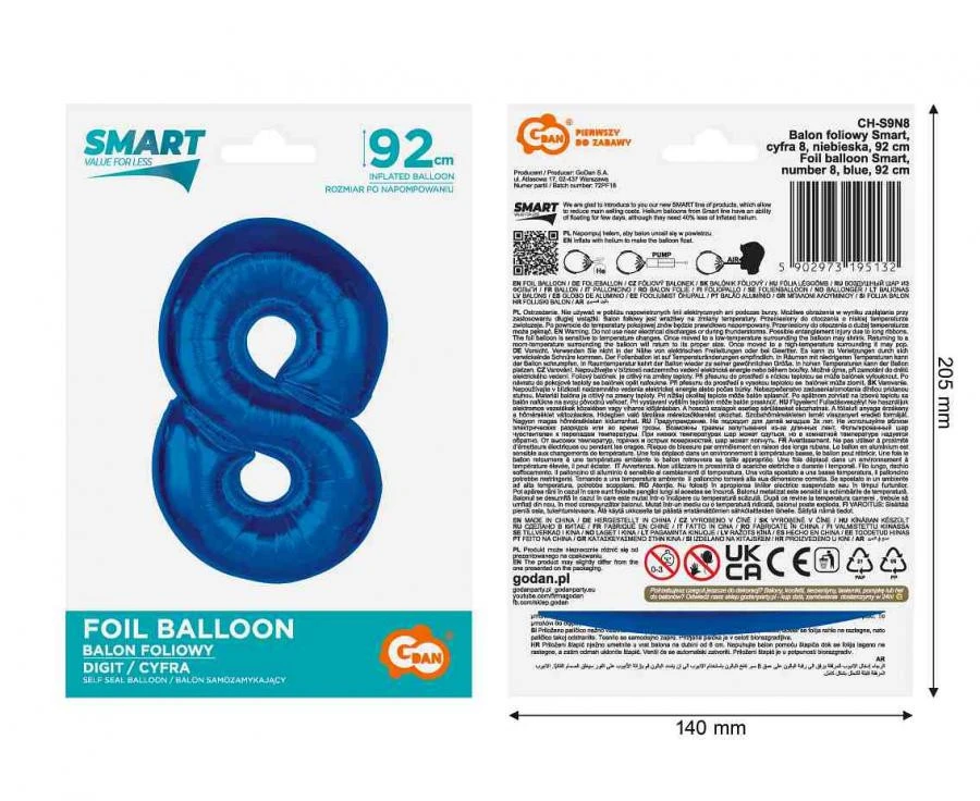 imagine-Balon folie albastru cifra 8 – 92cm