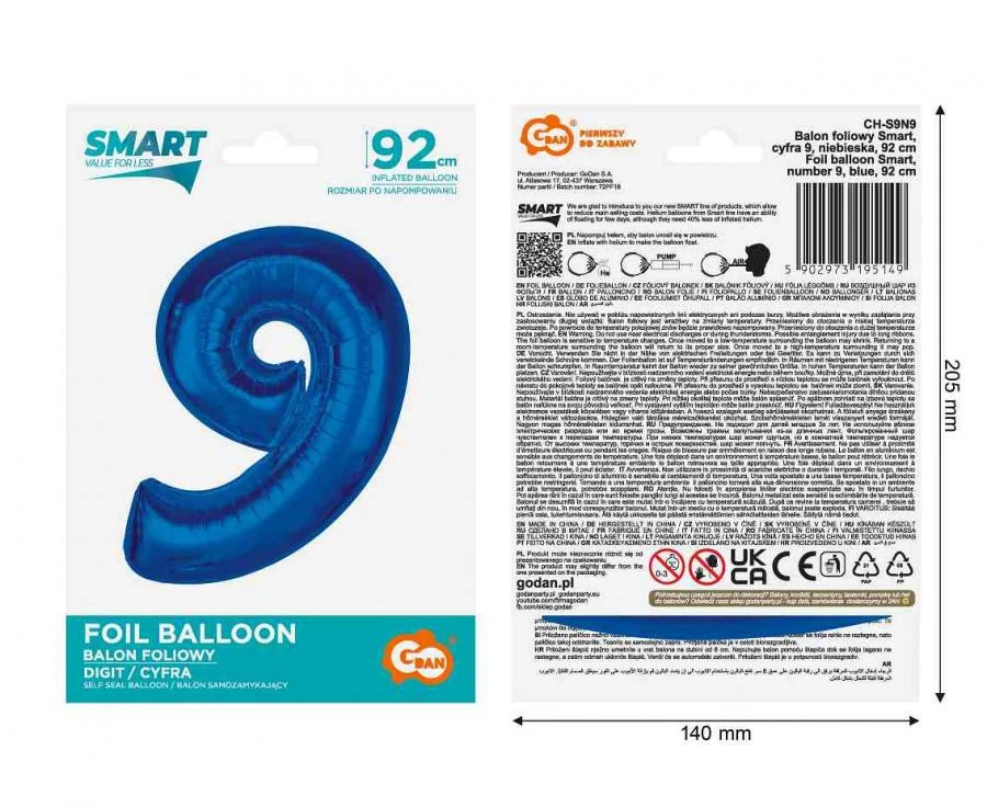 imagine-Balon folie albastru cifra 9 – 92cm