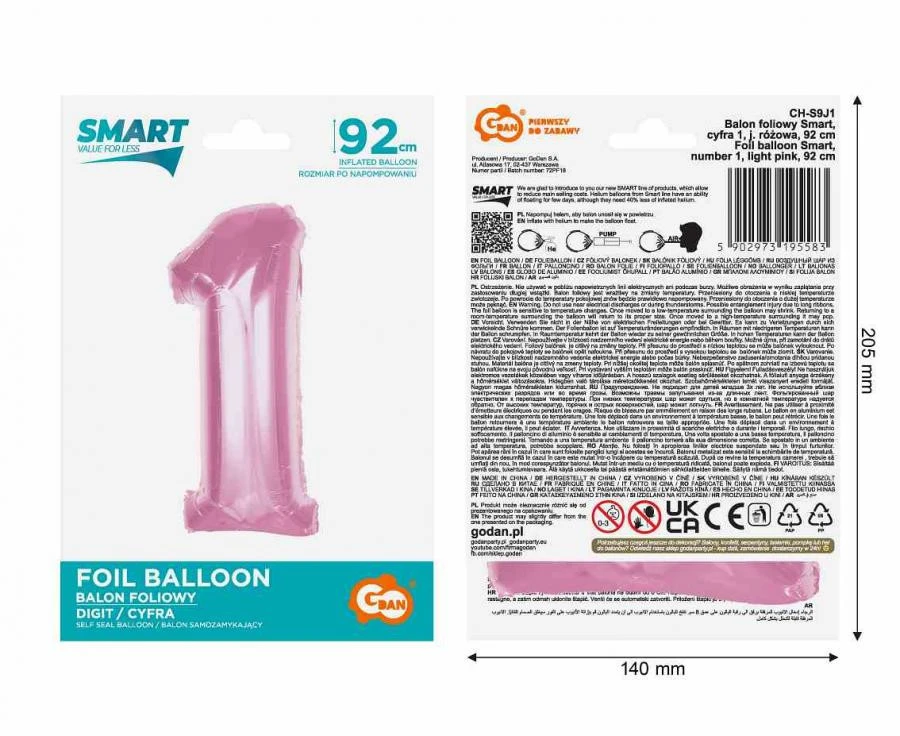 imagine-Balon folie roz cifra 1 – 92cm
