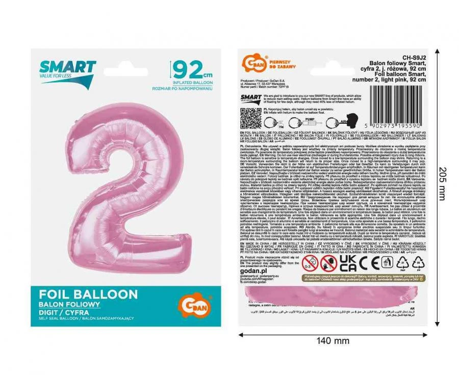 imagine-Balon folie roz cifra 2 – 92cm