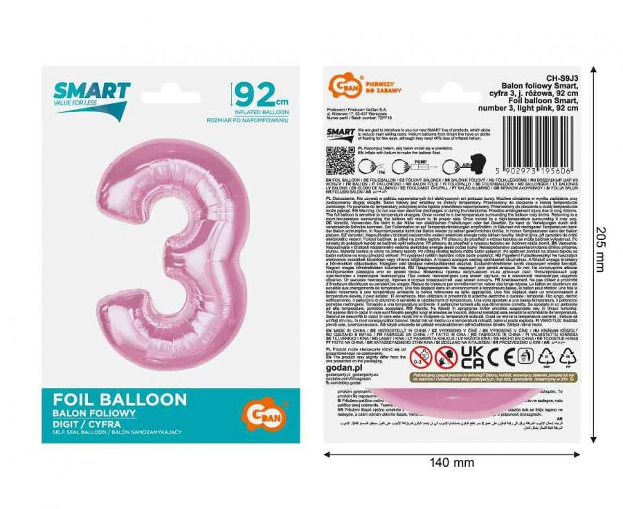 imagine-Balon folie roz cifra 3 – 92cm