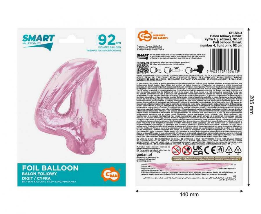 imagine-Balon folie roz cifra 4 – 92cm