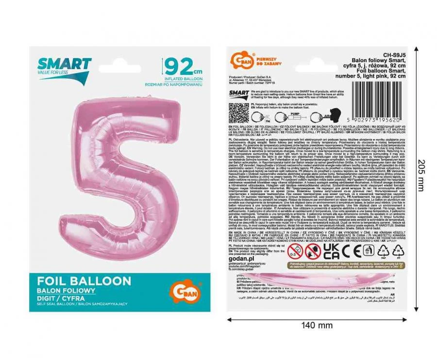 imagine-Balon folie roz cifra 5 – 92cm