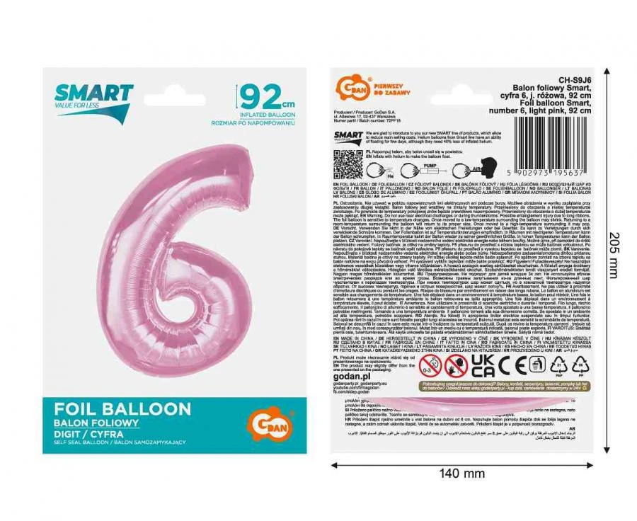 imagine-Balon folie roz cifra 6 – 92cm
