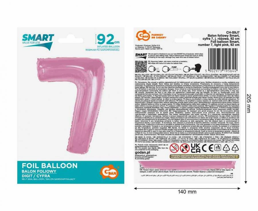 imagine-Balon folie roz cifra 7 – 92cm