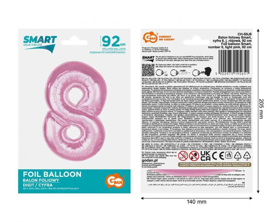 imagine-Balon folie roz cifra 8 – 92cm