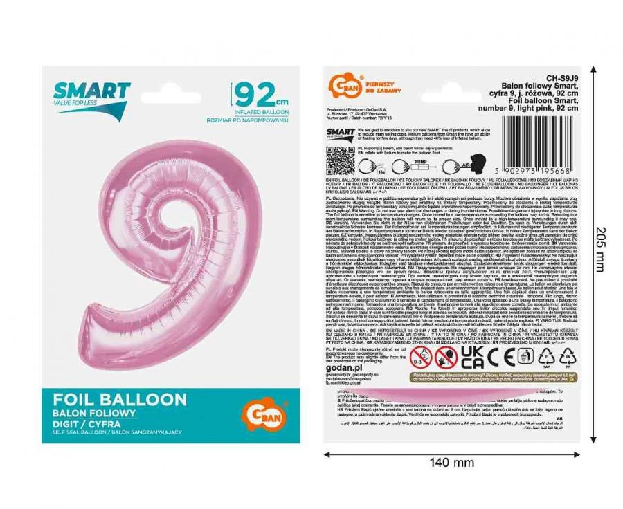 imagine-Balon folie roz cifra 9 – 92cm