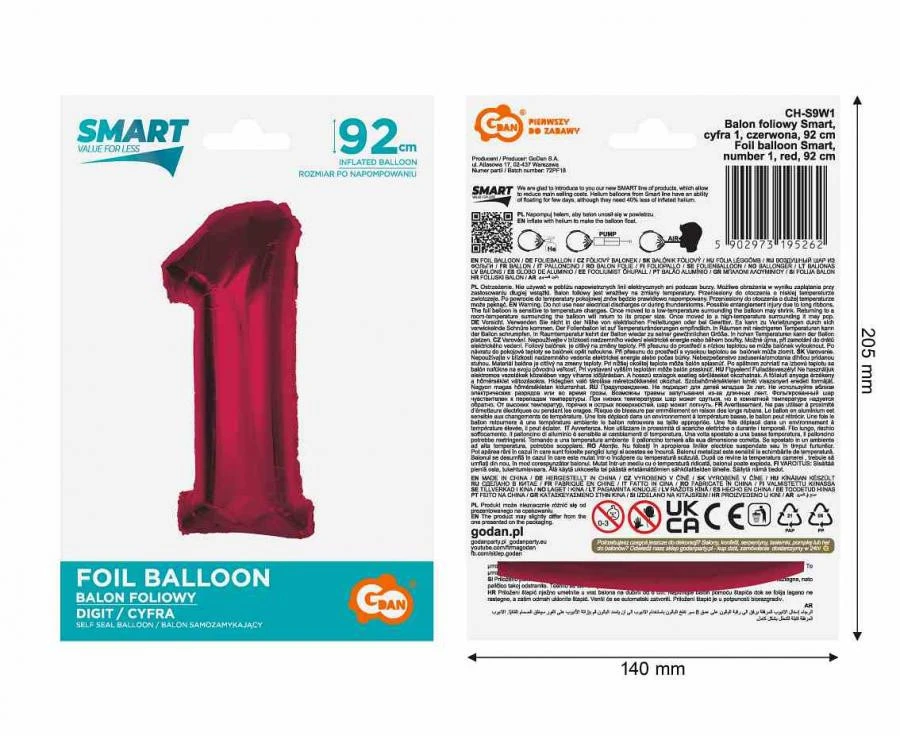 imagine-Balon folie rosu metallic cifra 1 – 92cm