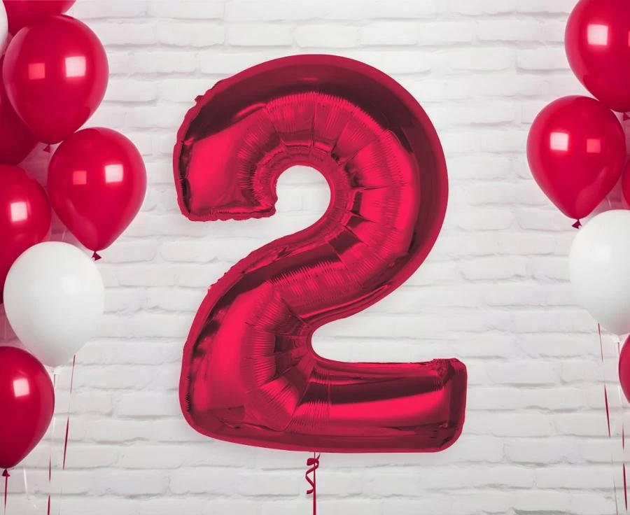 imagine-Balon folie rosu metallic cifra 2 – 92cm