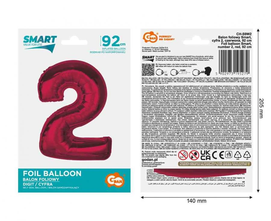 imagine-Balon folie rosu metallic cifra 2 – 92cm