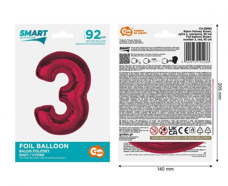 imagine-Balon folie rosu metallic cifra 3 – 92cm