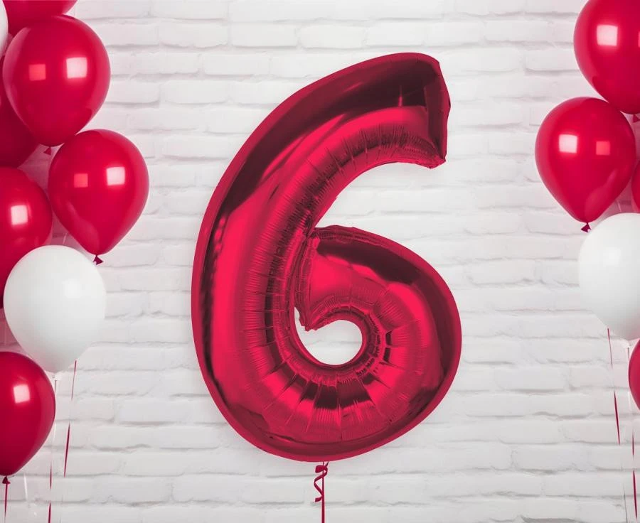 imagine-Balon folie rosu metallic cifra 6 – 92cm