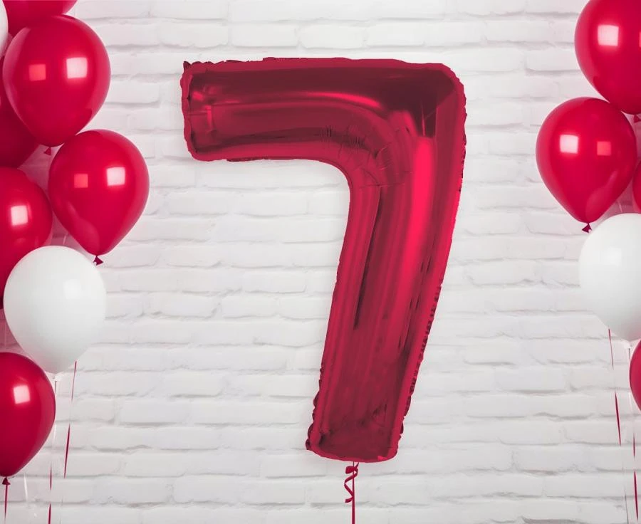 imagine-Balon folie rosu metallic cifra 7 – 92cm