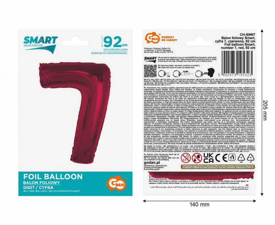 imagine-Balon folie rosu metallic cifra 7 – 92cm