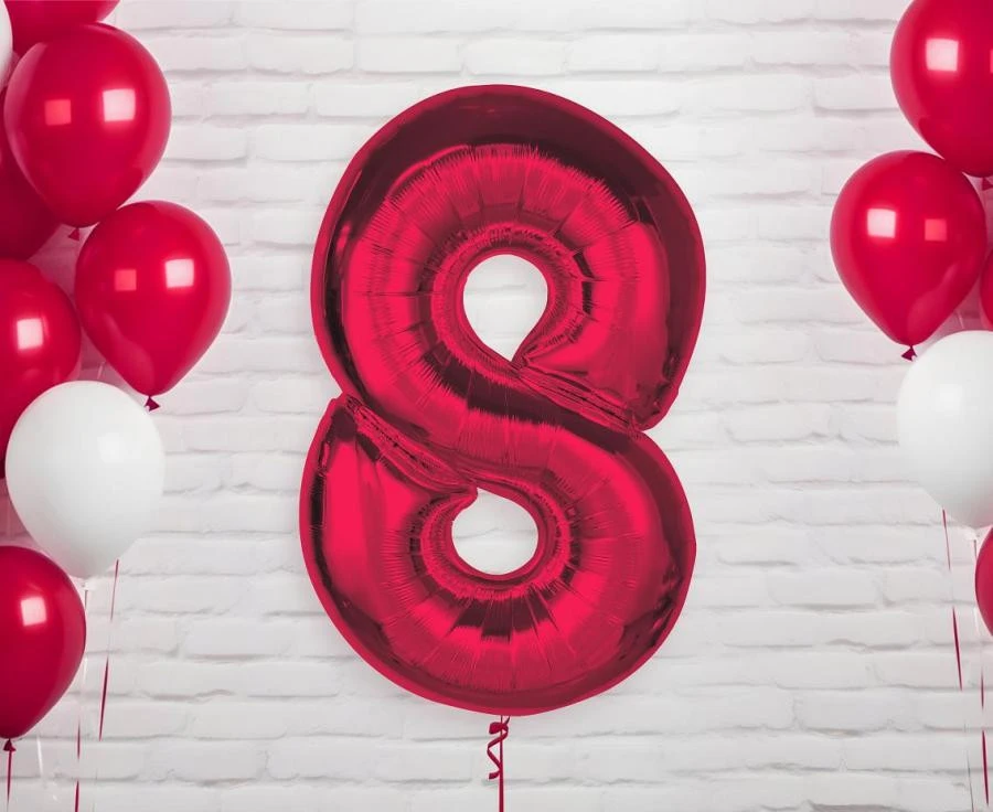 imagine-Balon folie rosu metallic cifra 8 – 92cm