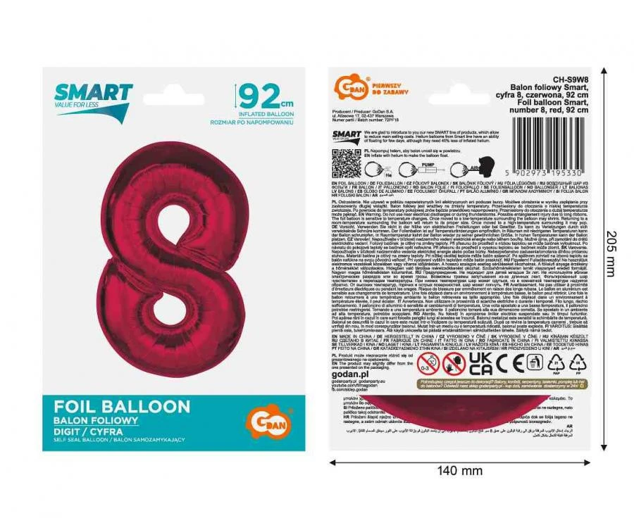 imagine-Balon folie rosu metallic cifra 8 – 92cm