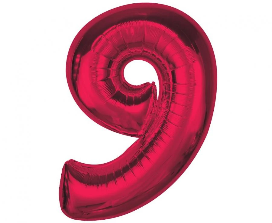 imagine-Balon folie rosu metallic cifra 9 – 92cm