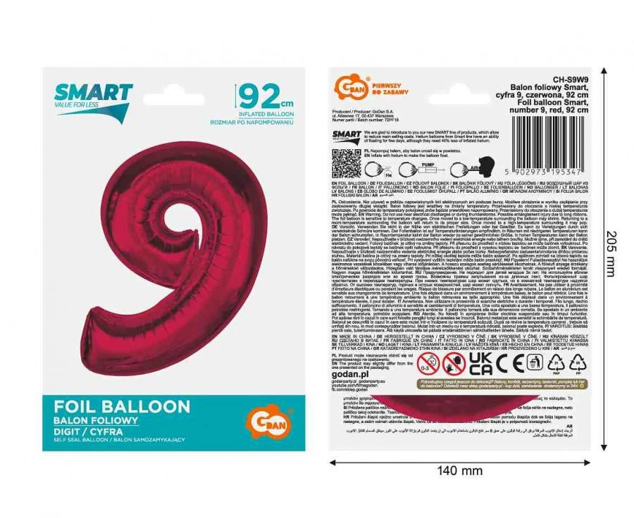 imagine-Balon folie rosu metallic cifra 9 – 92cm